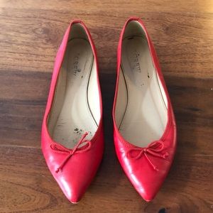 Red pointy toe ballet flats